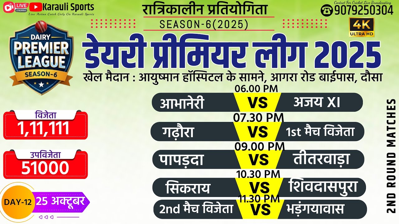 🔴LIVE : DAY-12 | DPL-6 | DAUSA | NIGHT TOURNAMENT | DAIRY PREMIER LEAGUE 2025 #cricket