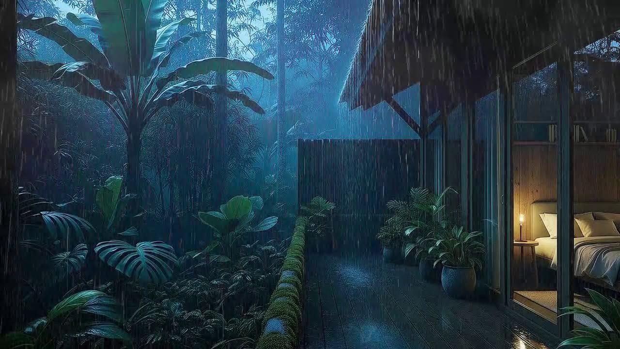 Calming Rainfall To Sleep Deeper In Tropical Cozy Hut 🌧️