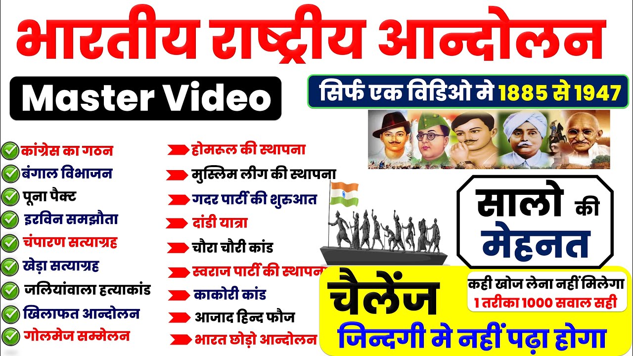 भारतीय राष्ट्रीय आंदोलन (1885-1947) || Modern History One Shot || 1885 से 1947 तक का इतिहास