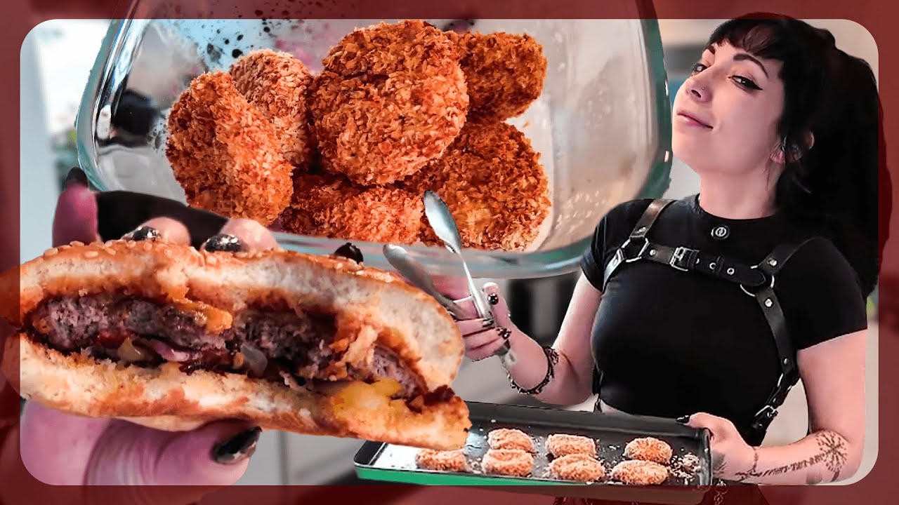 Cute goth cooks all American meal IRL🍖 | Burgers & Chicken Nuggets