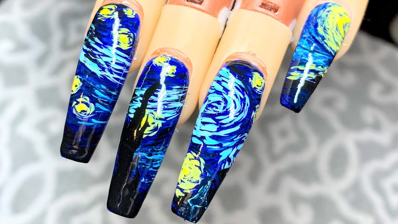 Van Gogh- Starry Night Nails | Acrylic Nail Tutorial