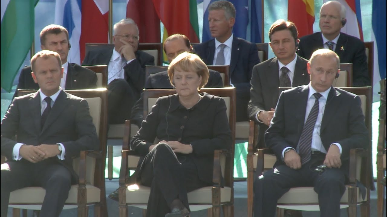 Лех Качиньский, Вестерплатте, 1 сентября 2009 г. (полная речь) | Путин, Меркель и Туск слушают