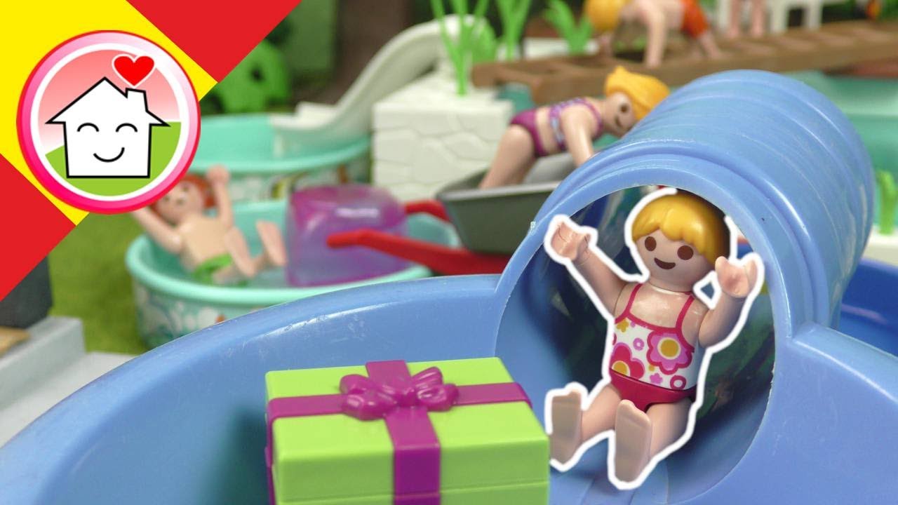 Playmobil en español Cumpleaños de Lena con Parkour en la piscina - La Familia Hauser