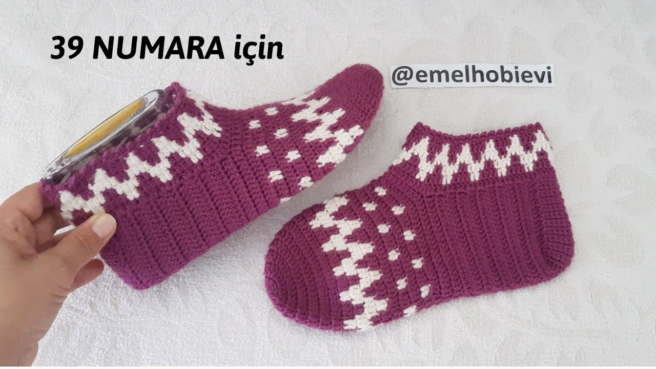 Tığ İşi Zigzag Desen Kolay Patik Çorap Yapımı / Very Easy Crocheting Slippers