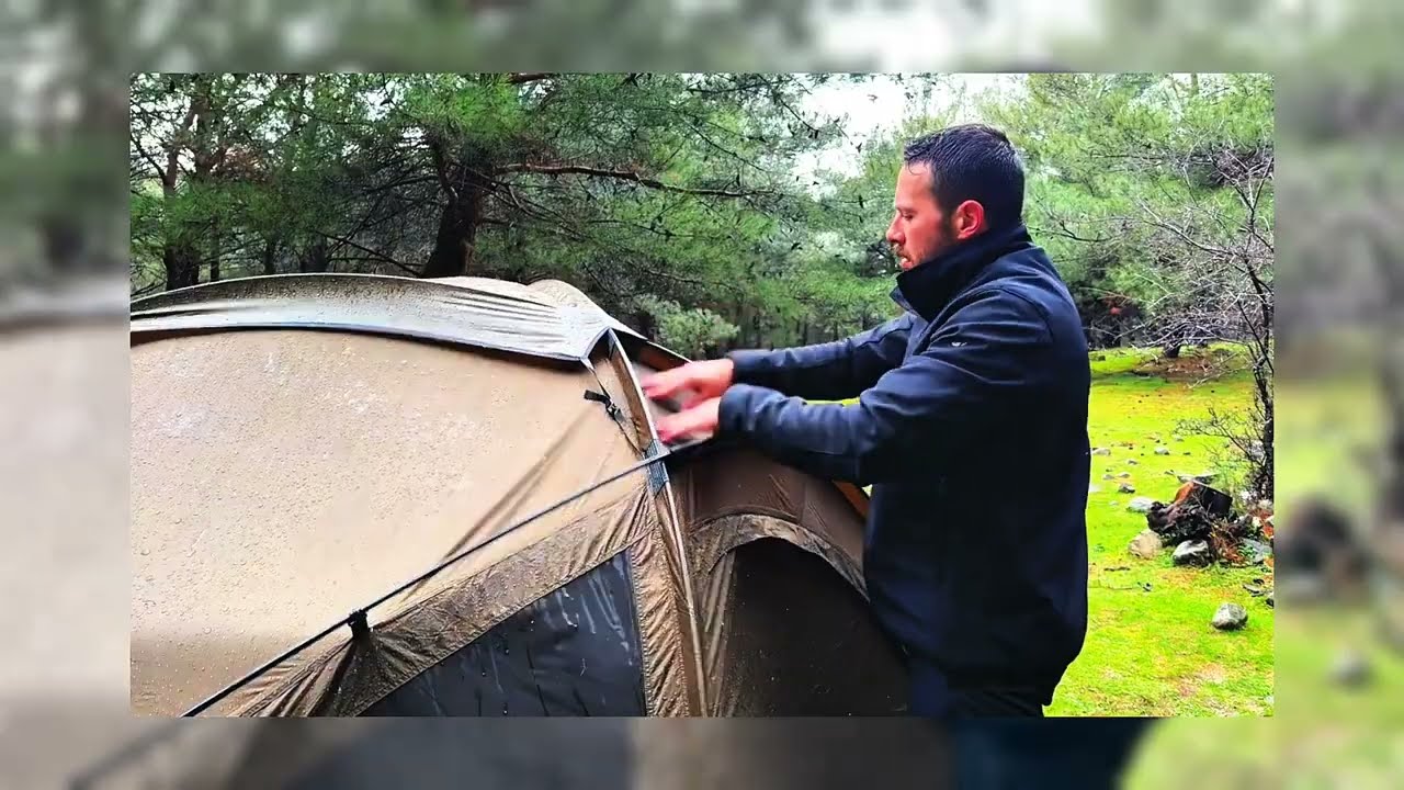 Camping in Heavy Rain With My Dog | Cozy Forest Survival Shelter Setup