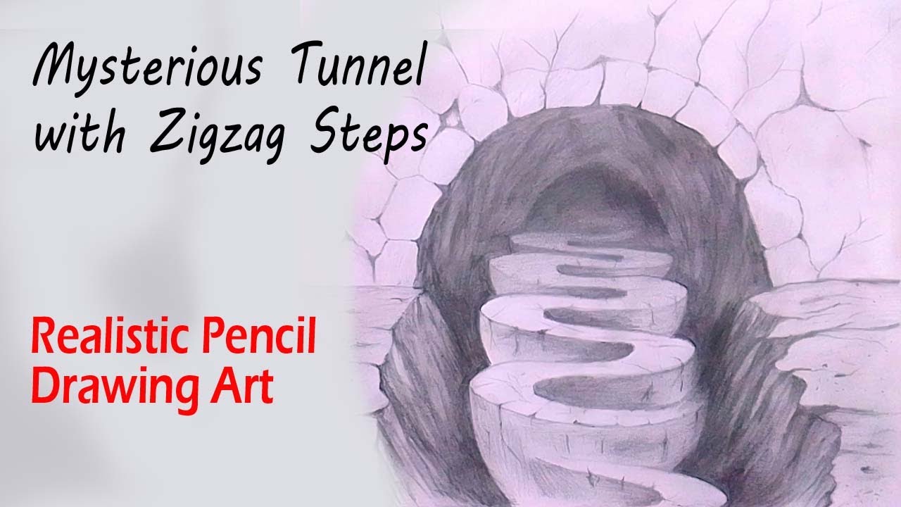 How to Draw a Mysterious Tunnel with Zigzag Steps | Realistic Pencil Drawing Art