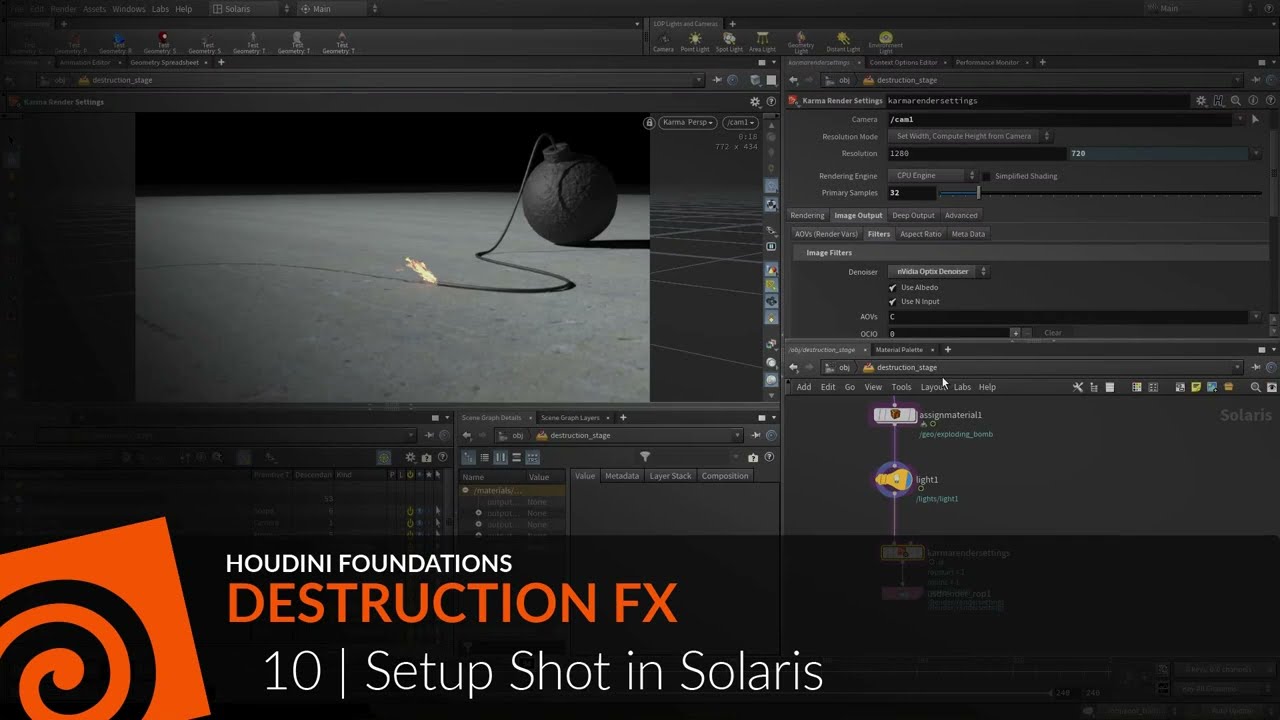 Houdini Foundations | Destruction FX 10 | Постановочный кадр в Solaris