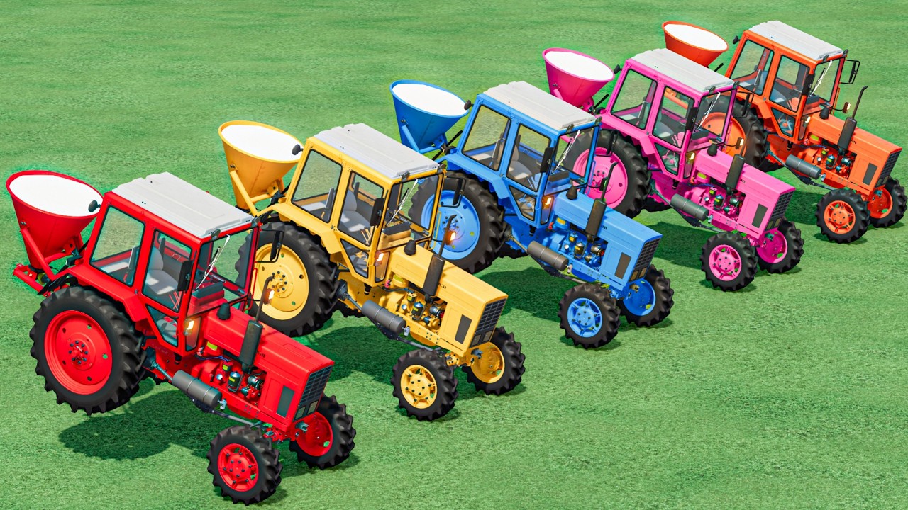 Mini Tractors Lime Work - Transporting All Colors - CAT BACKHOE LOADERS | Farming Simulator 22