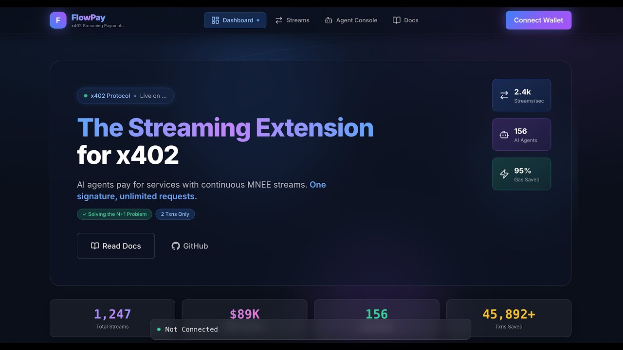 FlowPay Demo: AI Agents Streaming MNEE Payments with x402 Protocol