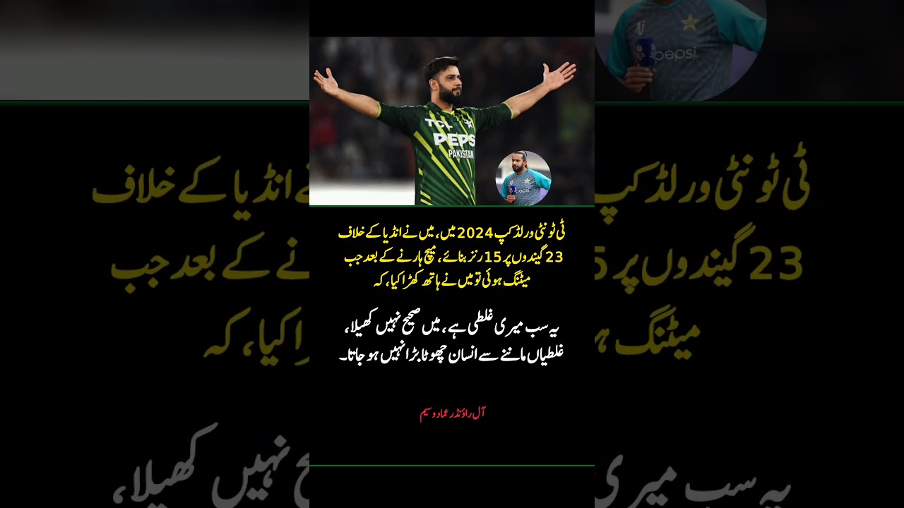 Imad Wasim Admits Mistake After T20 World Cup 2024 Loss vs India 🏏