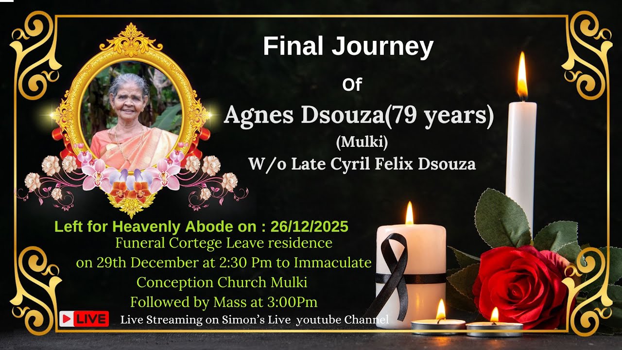 Final journey of Agnes Dsouza(79 years)|| Immaculate Conception Church, Mulki