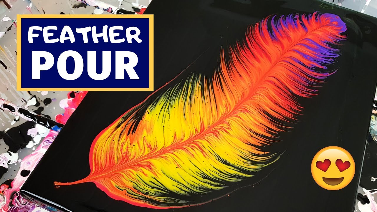 Acrylic Pouring Feather - Fluid Painting Art with METALLIC Acrylics and Negative Space