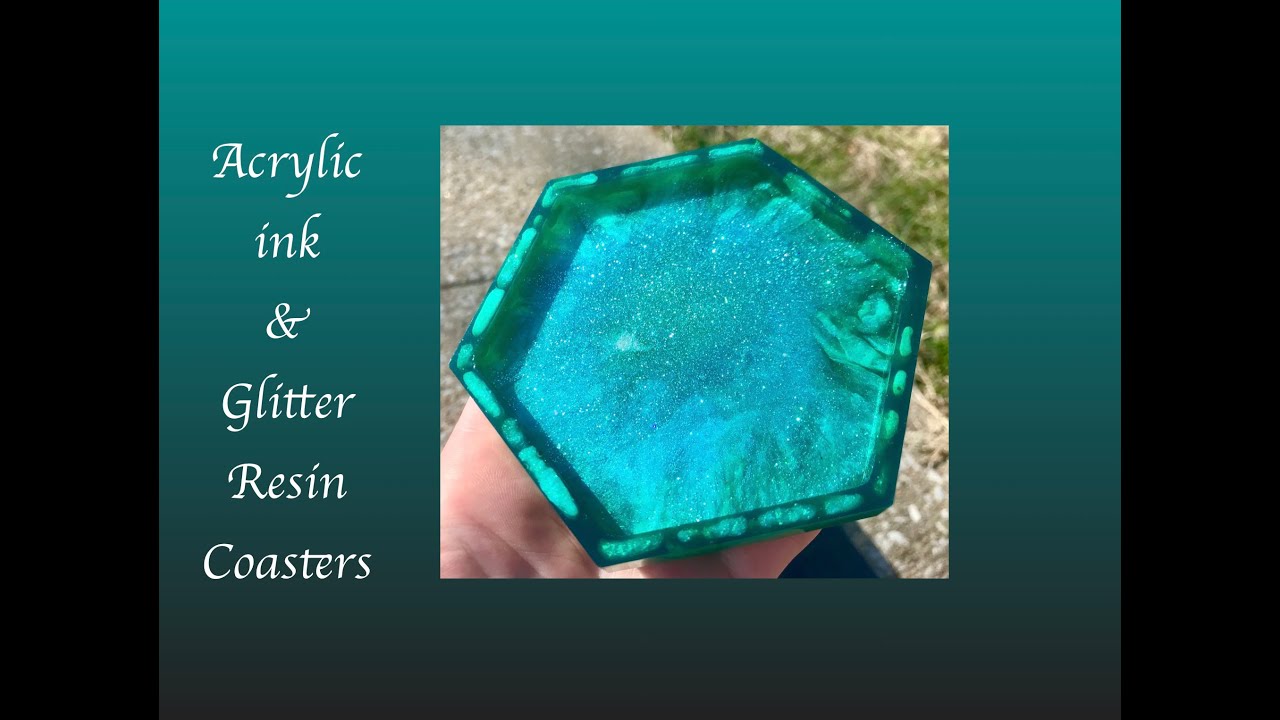Resin Art Acrylic Ink Coasters with a Glitter Center