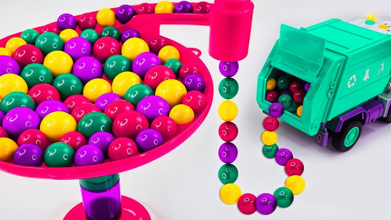 Satisfying Video Asmr Marble Run Race ☆ HABA Slope & Retro Makita Truck, Garbage Truck,Ambulance