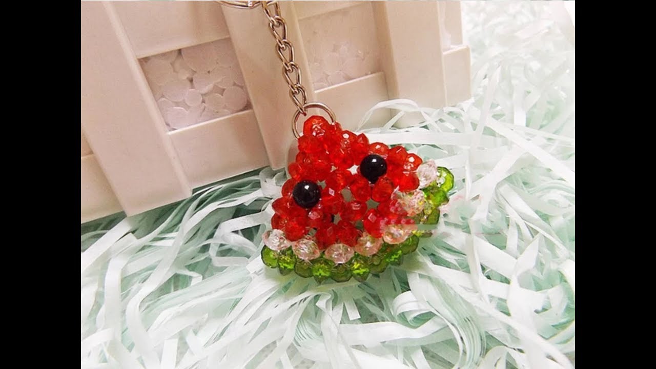 DIY kawaii bead watermelon   水晶串珠教学  西瓜挂饰