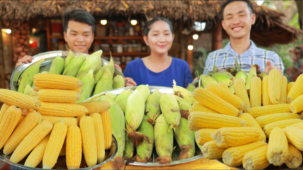 300 Yellow Corn Cook Sweeter in village | Country style cooking corn recipe | Cooking with sros