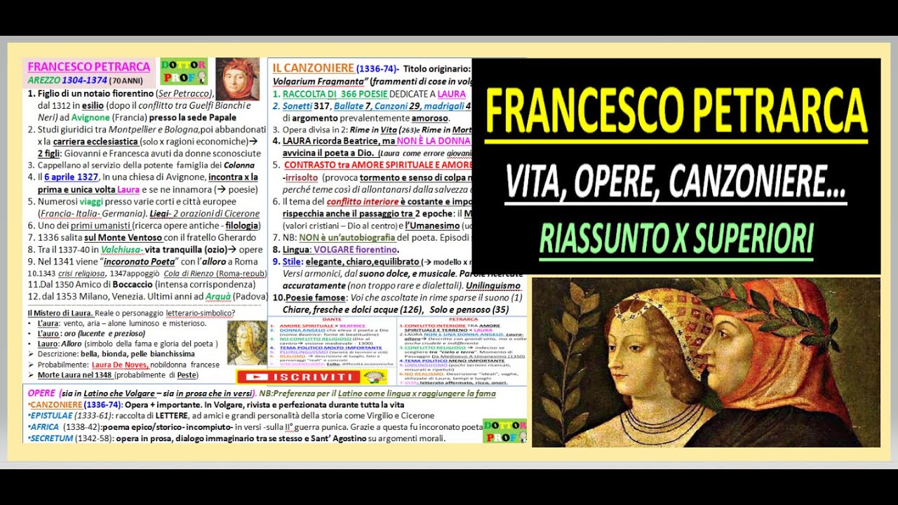 FRANCESCO PETRARCA Vita, Opere, Stile, Canzoniere - Riassunto semplice e completo x superiori