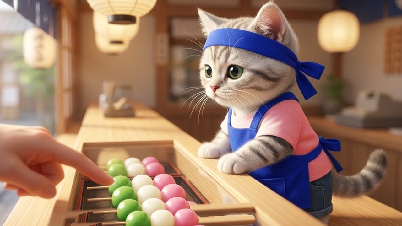 いらっしゃいませ!!だんご屋さんでアルバイト!!ねこの一日に密着🐱🍡