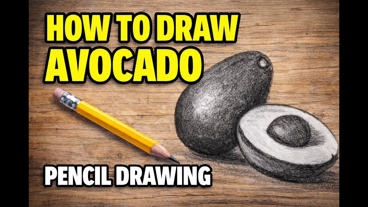 Avocado Pencil Drawing Step-- by- Step