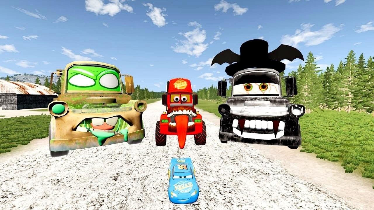 TRANSPORTING PIXAR CARS & FRUITS WITH COLORED & JOHN DEERE vs CLAAS vs TRACTORS - BeamNG.drive