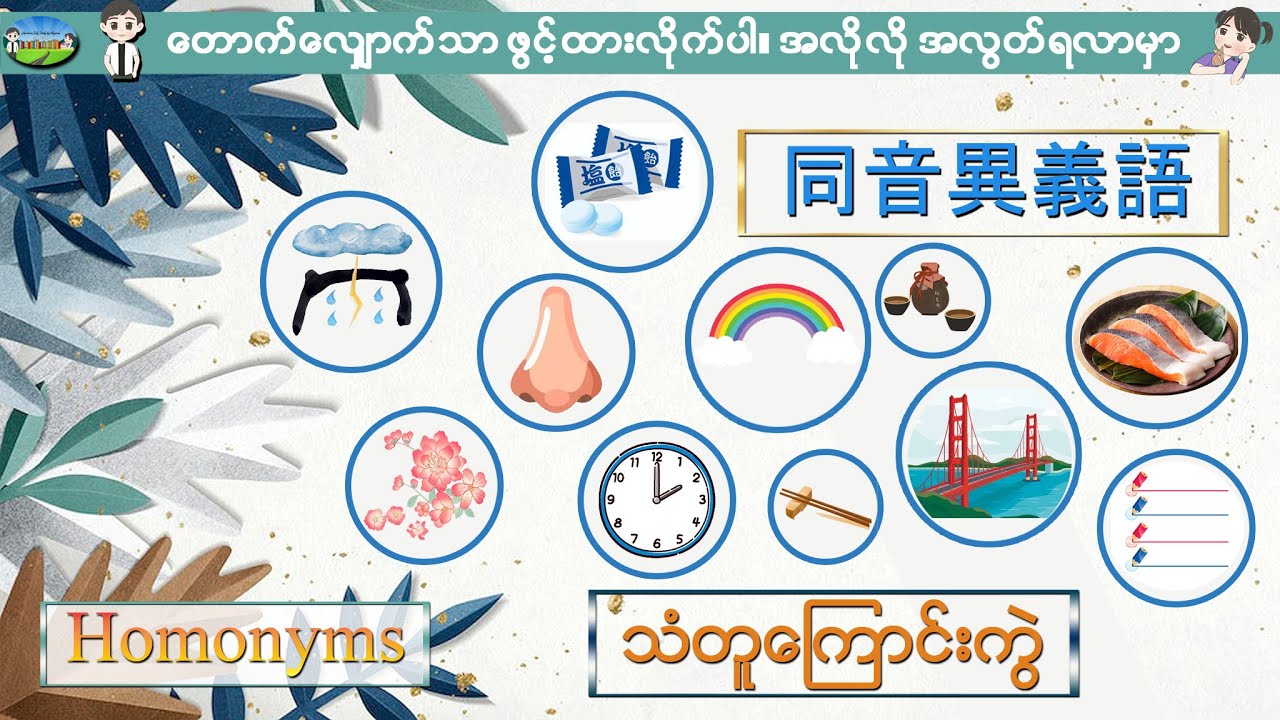 Japanese Homonyms Part (1) - သံတူကြောင်းကွဲ ဂျပန်စာလုံးများ - 同音異義語