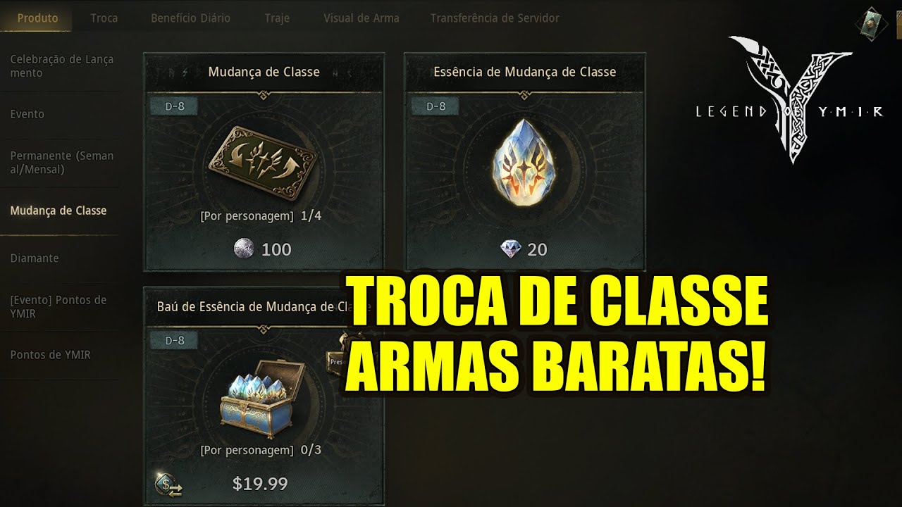 Legend of Ymir: Evento de Troca de Classe/Servidor + Economize MUITO em Armas