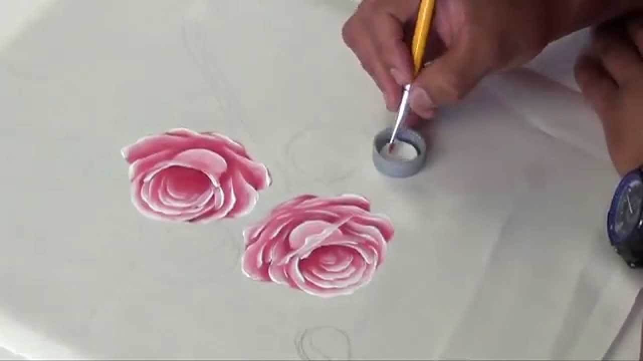 Como pintar Rosas rosadas en Tela (1/2)