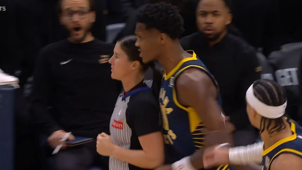 Bennedict Mathurin bumps ref and gets ejected after heated at foul call 😳