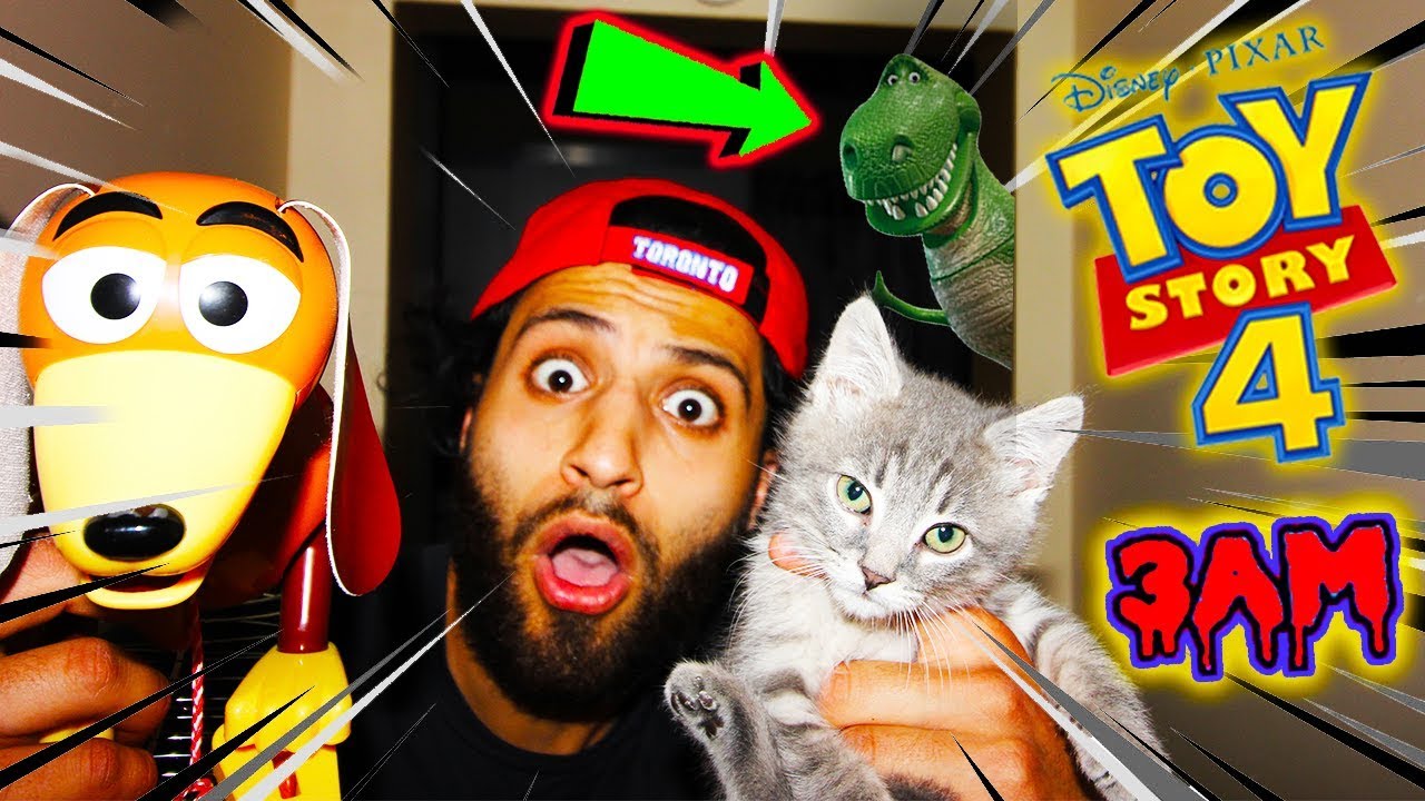 TOY STORY SLINKY DOG COMES TO LIFE AND ATTACKS MY KITTEN! REX THE DINOSAUR JOINS ON THE HORROR FUN!