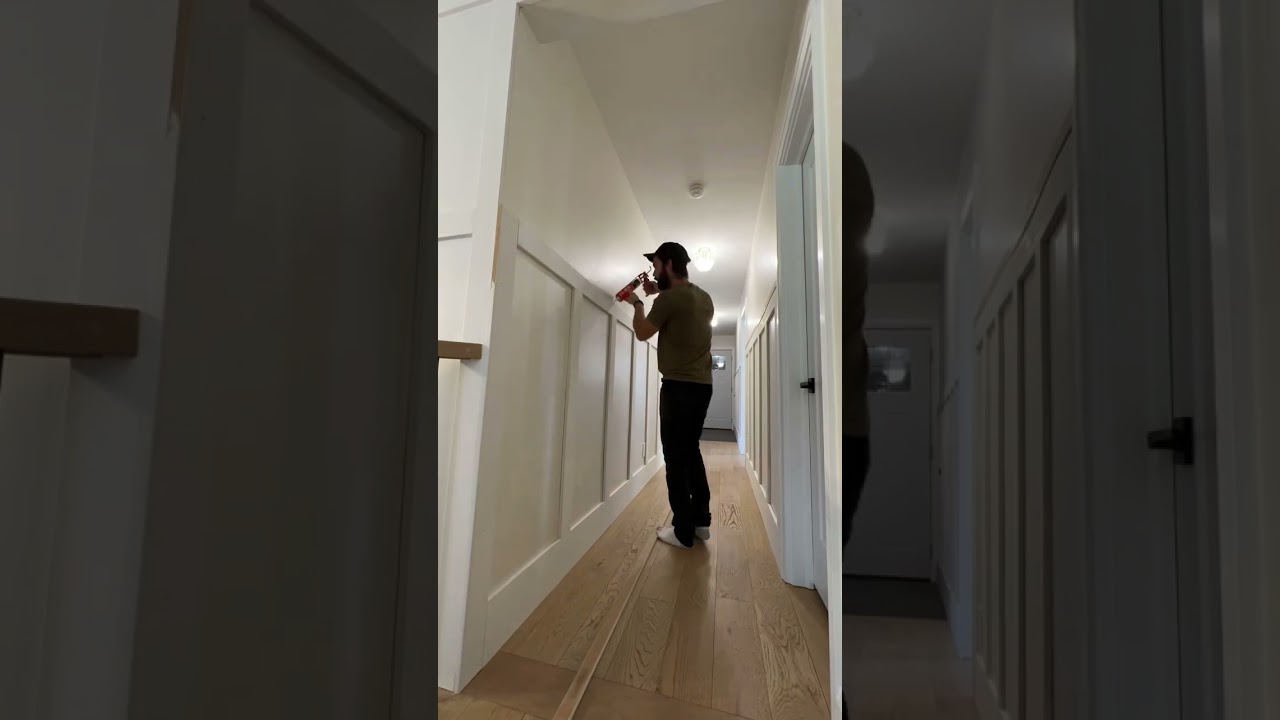 How we added wainscotting in our hallway tutorial #shorts #carpentry