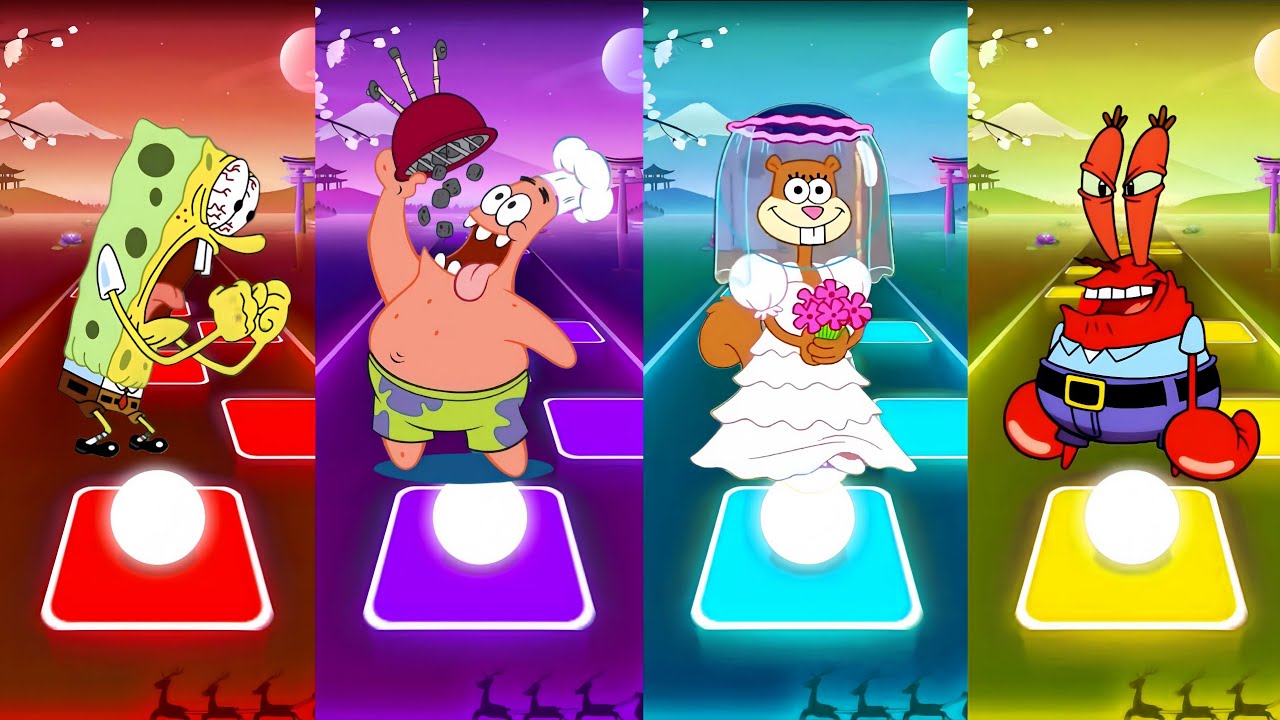 SPONGEBOB EXE  🆚 PATRICK EXE 🆚 SANDY CHEEKS EXE 🆚 MR KRABS EXE | Tiles Hop Battle