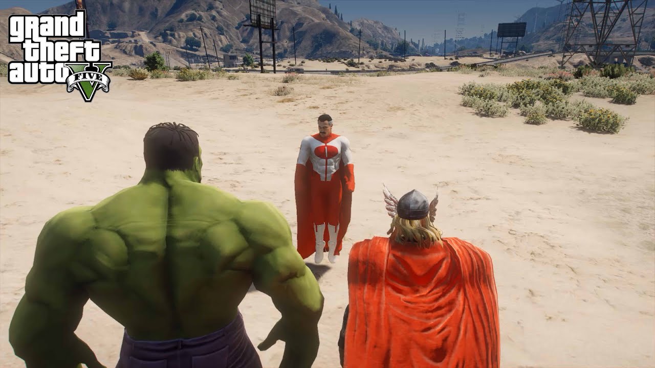 GTA 5 - Thor & Hulk teaming up against Omni-Man