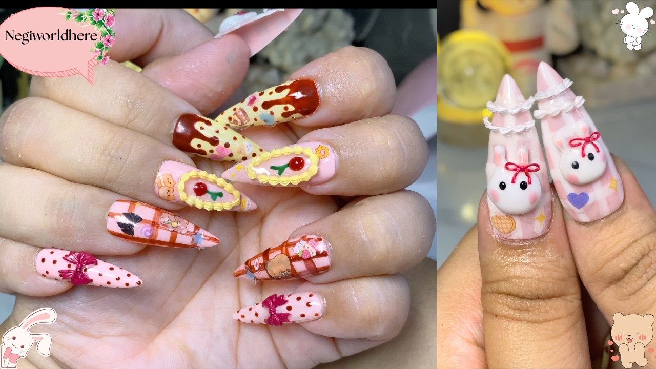 Viral Cake Bunny Nails 🐰🍰 | ASMR Cute Kawaii 3D Nail Art