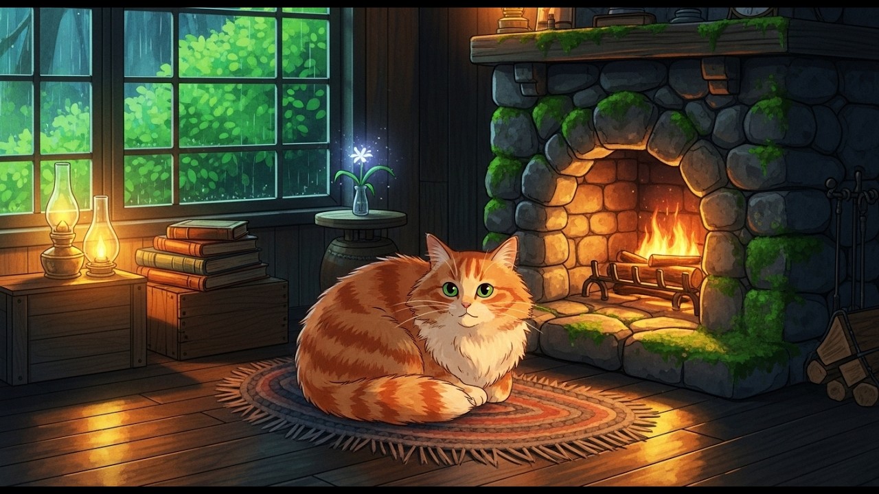 Rain Sounds & Cozy Cabin Fireplace 🔥🌧️ Relaxing Lofi Music for Study & Chill