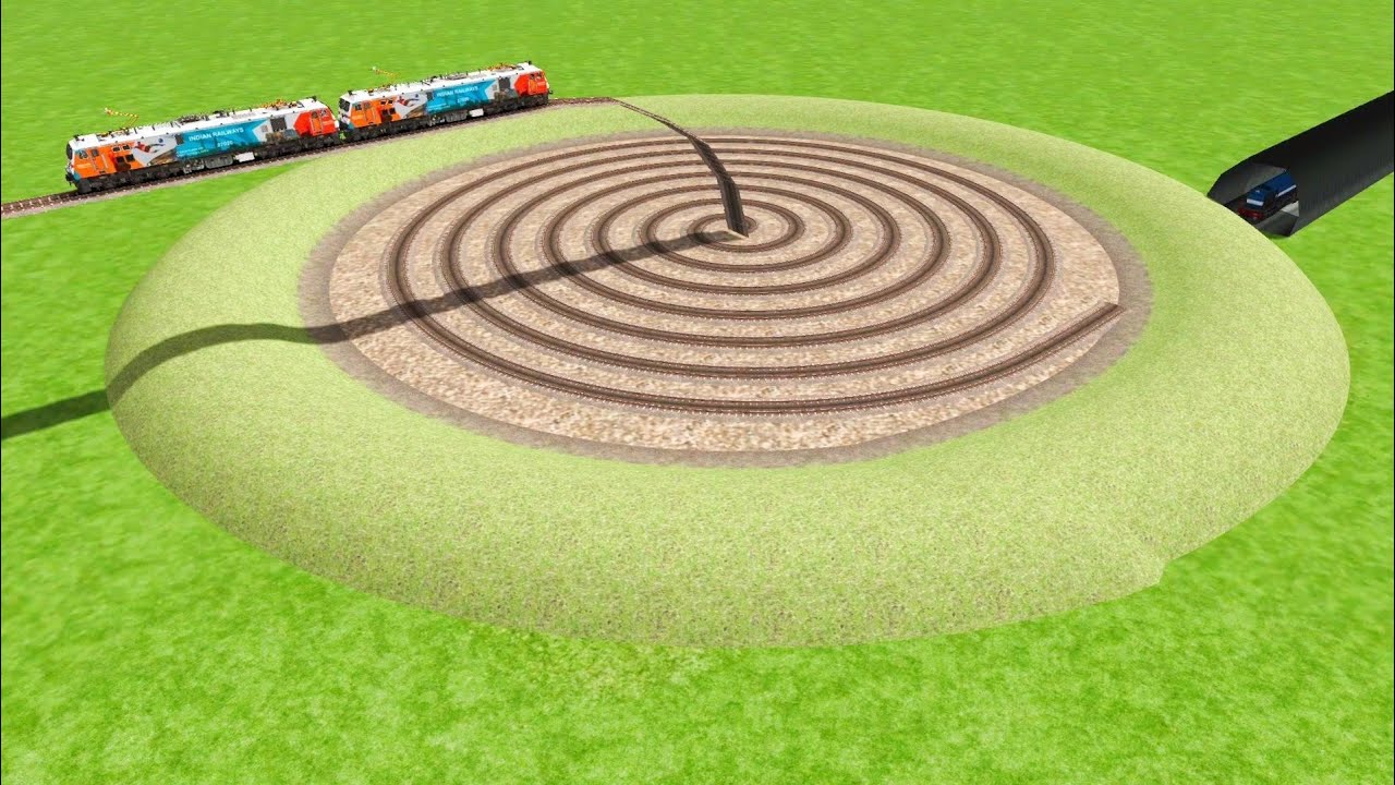 TRAINS CROSSING AT DIAMOND RAILROAD TRACKS AROUND CIRCLE TRACKS ⚕️ RAILROAD RAILWORK BEANG DRIVE 