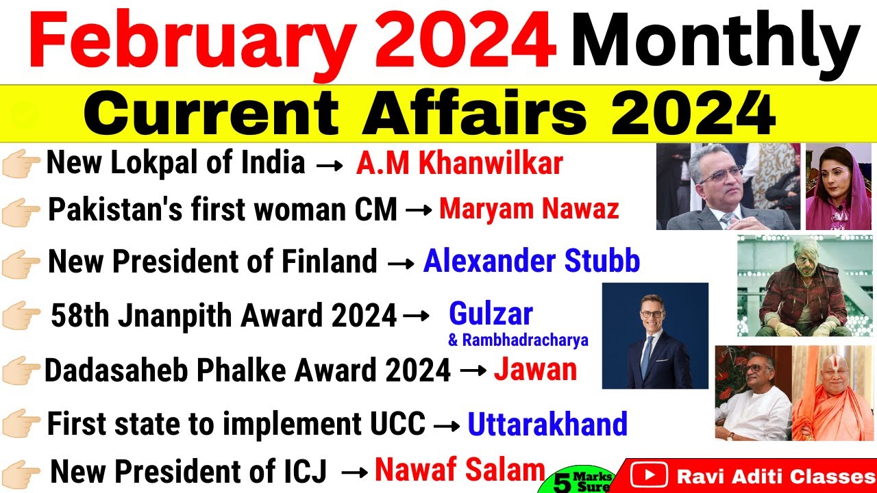February 2024 Monthly Current Affairs | Feb 2024 Current Affairs | Current Affairs 2024 Full Month