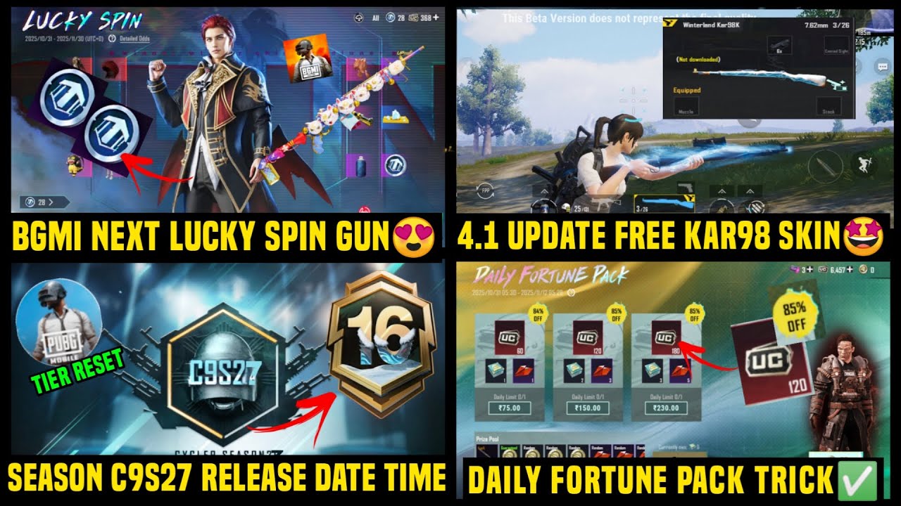 BGMI NEXT LUCKY SPIN 🔴 BGMI DAILY FORTUNE PACK🔴PUBG NEW SEASON C9S27 BGMI MYTHIC FORGE 4.1 DATE