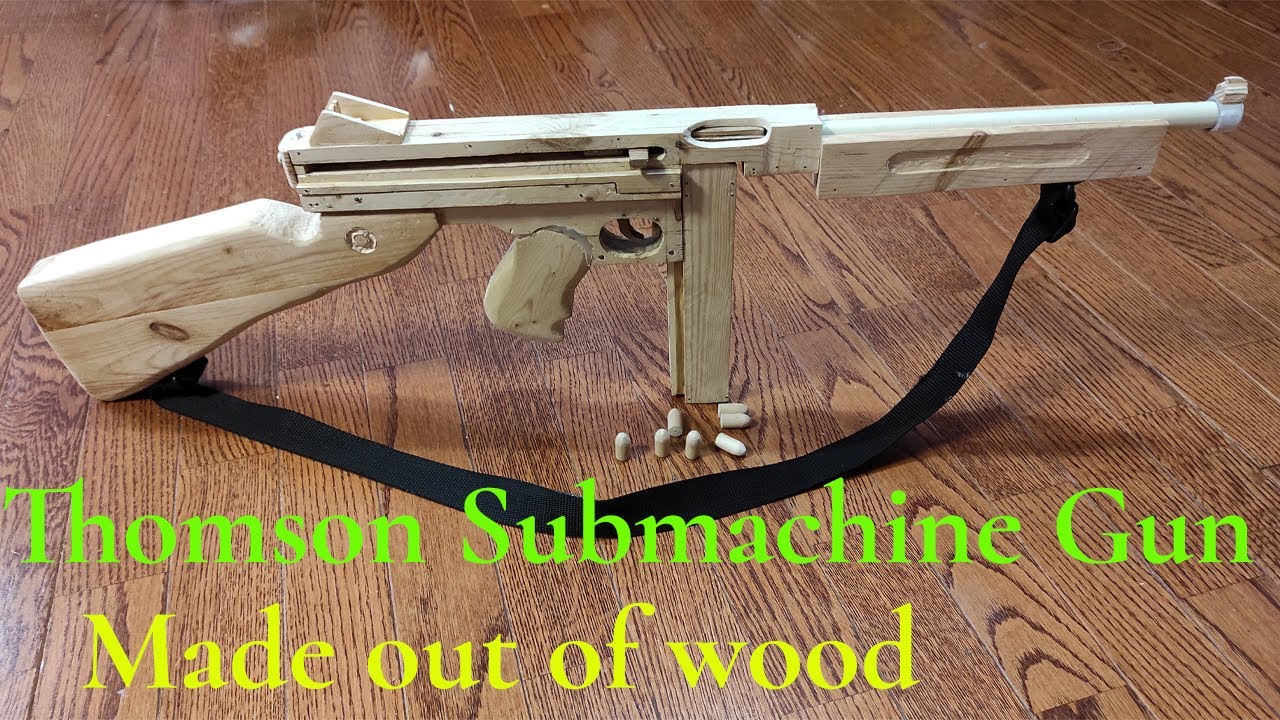 How to make wooden Thomson m1a1 submachine gun with magazine that shoots