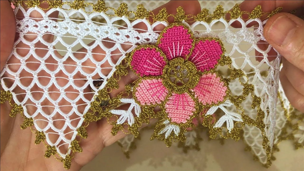 Sık İğneli Çiçekli Havlu Kenarı Modeli Alt Kısmının Yapılışı | Flowered Towel Edge