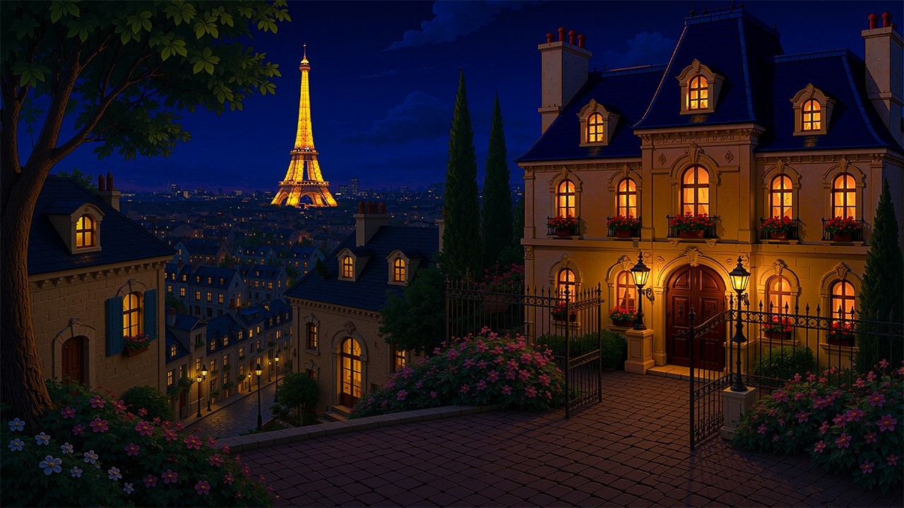 oldies drifting from another room at 2 a.m.  on a silent paris night, 1940's