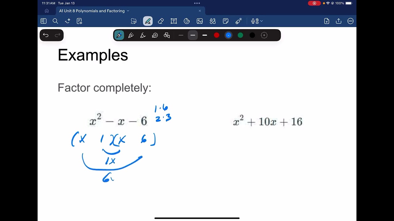 A1 Lesson 8.4 Factoring Trinomials a = 1