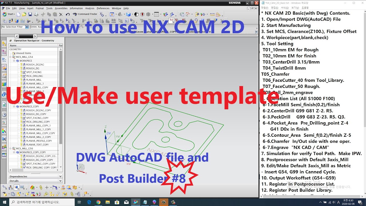 NX CAM 2D with DWG AutoCAD File  - Step#8 Make/Use User Template.