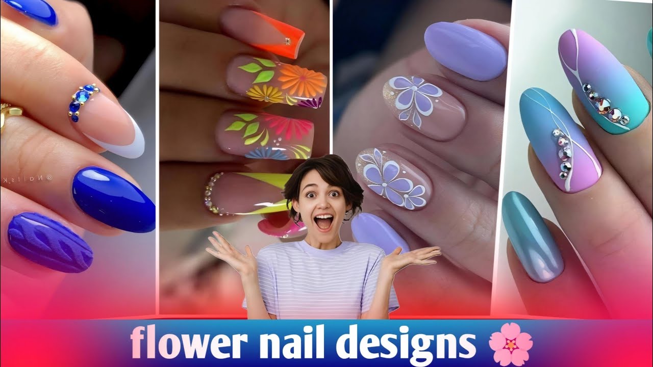 Beautiful flower nail designs for short nails with glitter | Elegant flower Nail Designs #nailart