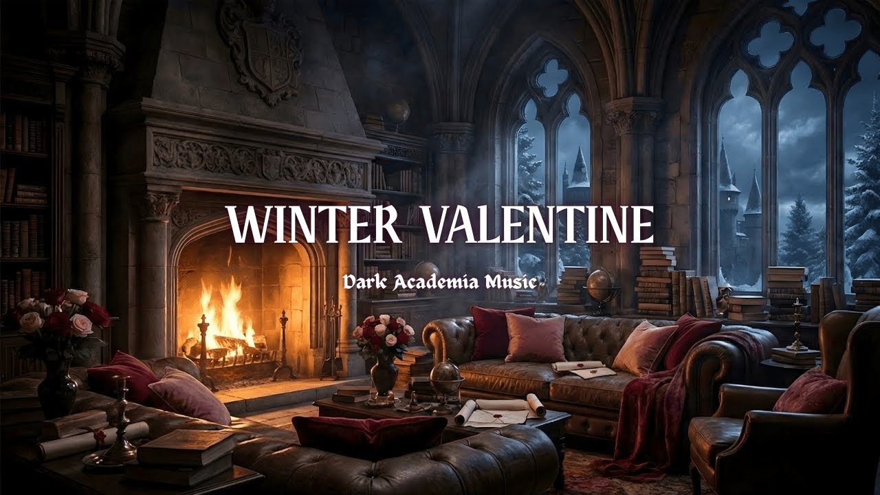 Dark Academia Winter Valentine Piano by the Fire | 8 Hours of Candlelit Study Ambience