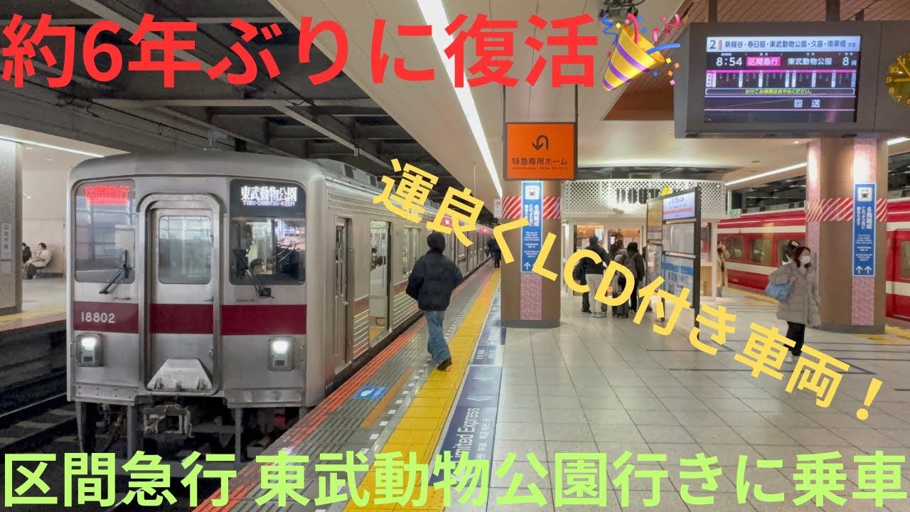 【今回のダイヤ改正で6年ぶりに復活🎉】東武10000系 18802F 区間急行 東武動物公園行きに乗車，終点の東武動物公園で伊勢崎線 館林行きに乗り継ぎ可能