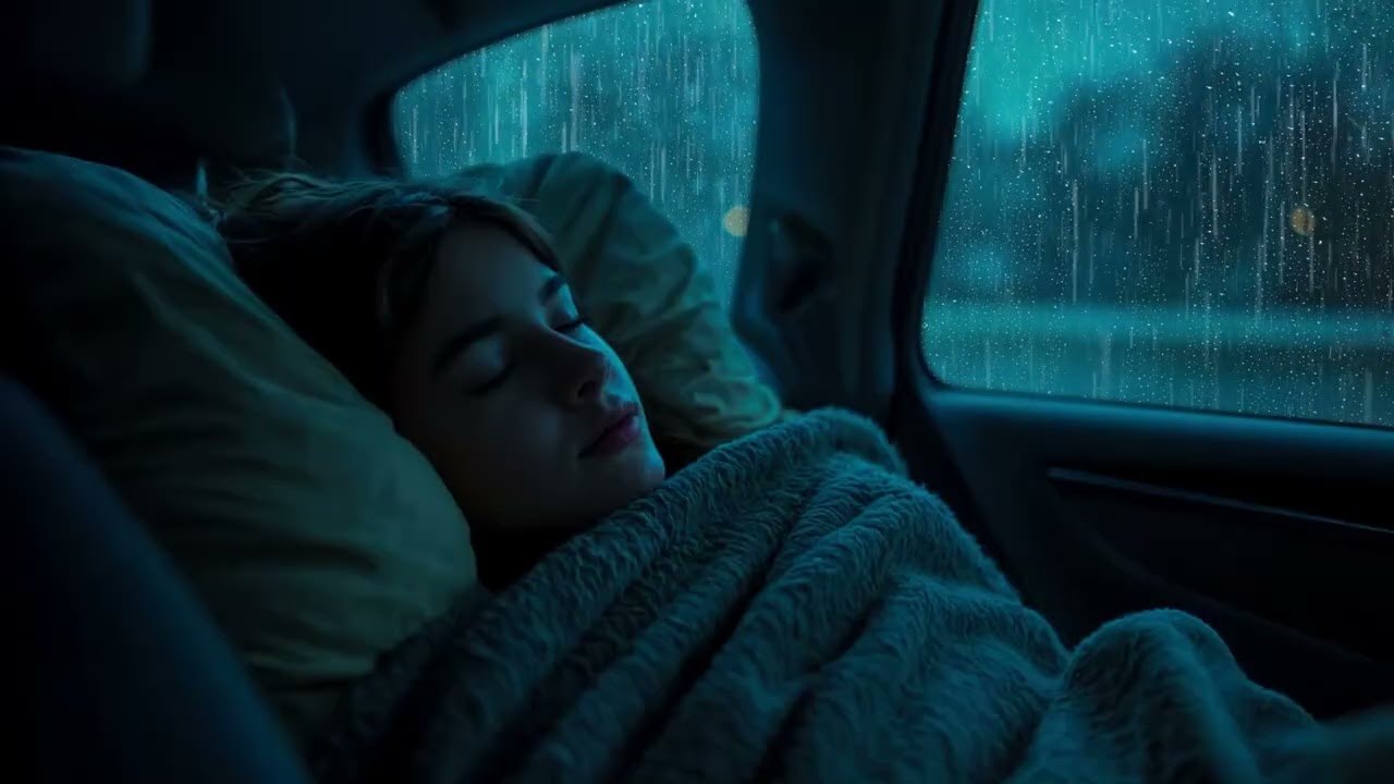 Cozy Car Storm at Night 🌧️⚡ Natural White Noise for Instant Sleep & Stress Relief