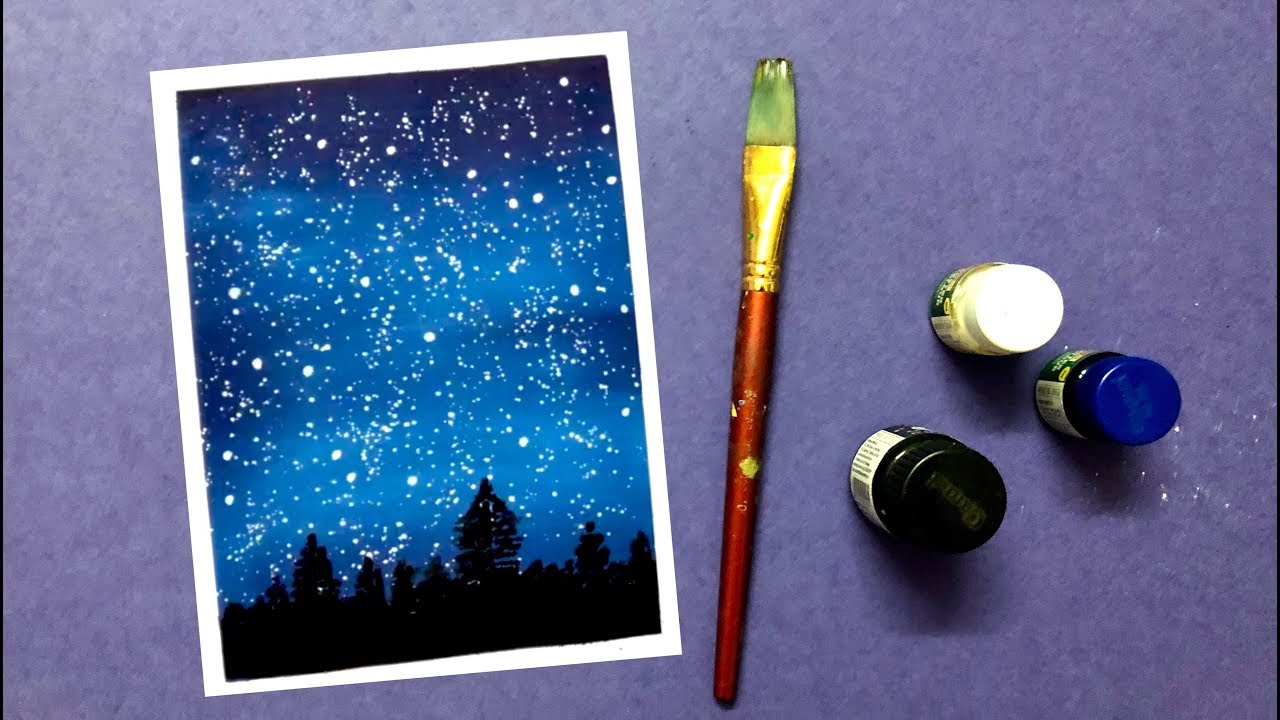 Easy Night Sky Painting with Poster Colours for Beginners