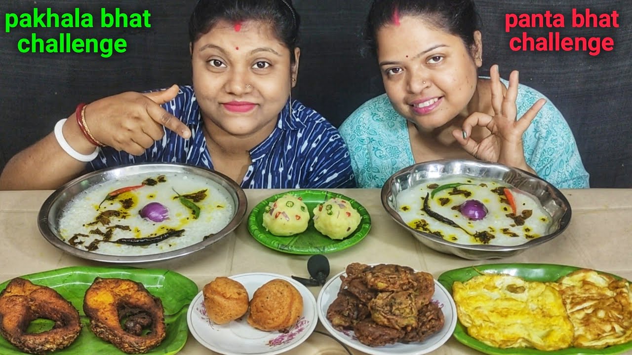 PANTA BHAT FISH FRY EGG OMELETTE EATING CHALLENGE // PAKHALA BHAT CHALLENGE // food family & more