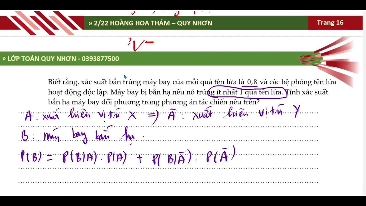 Trong quân sự, một máy bay chiến đấu của đối phương có thể xuất hiện ở vị trí X với xác suất 0,55.