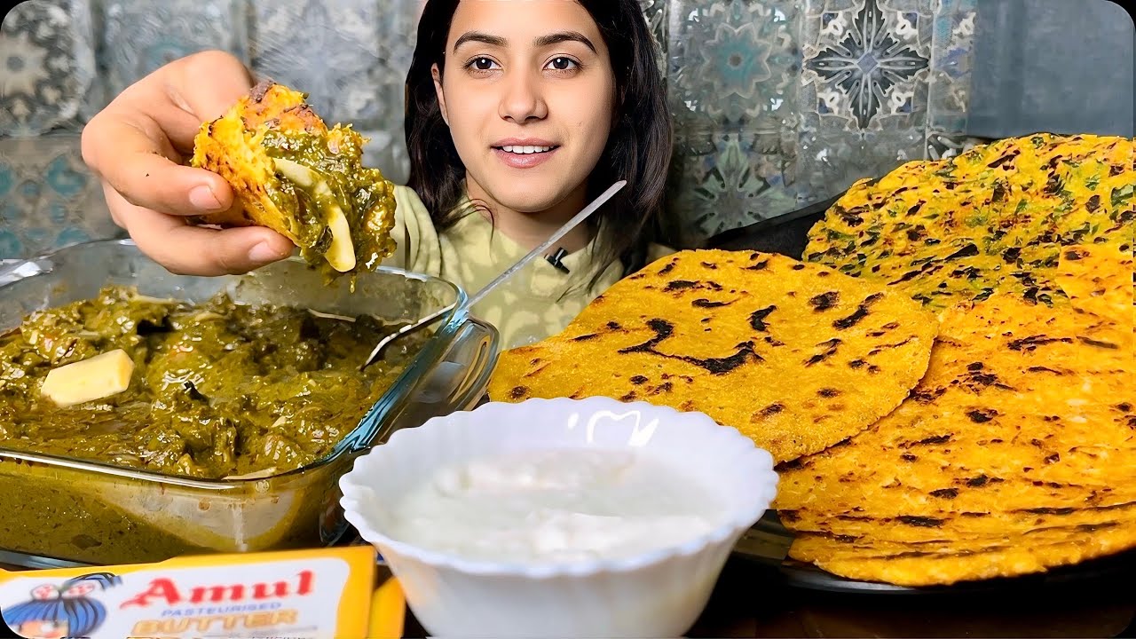 Sarso Ka Saag With Makki Ki Roti Mukbang❤️ Sarso Ka Saag Recipe❤️ Sarso Ka Saag with Amul Butter